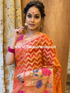 Banarasee Handwoven Semi-Chiffon Saree With Zari Work & Meena Border-Peach
