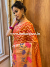 Banarasee Handwoven Semi-Chiffon Saree With Zari Work & Meena Border-Peach