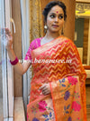 Banarasee Handwoven Semi-Chiffon Saree With Zari Work & Meena Border-Peach