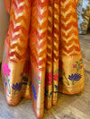 Banarasee Handwoven Semi-Chiffon Saree With Zari Work & Meena Border-Peach