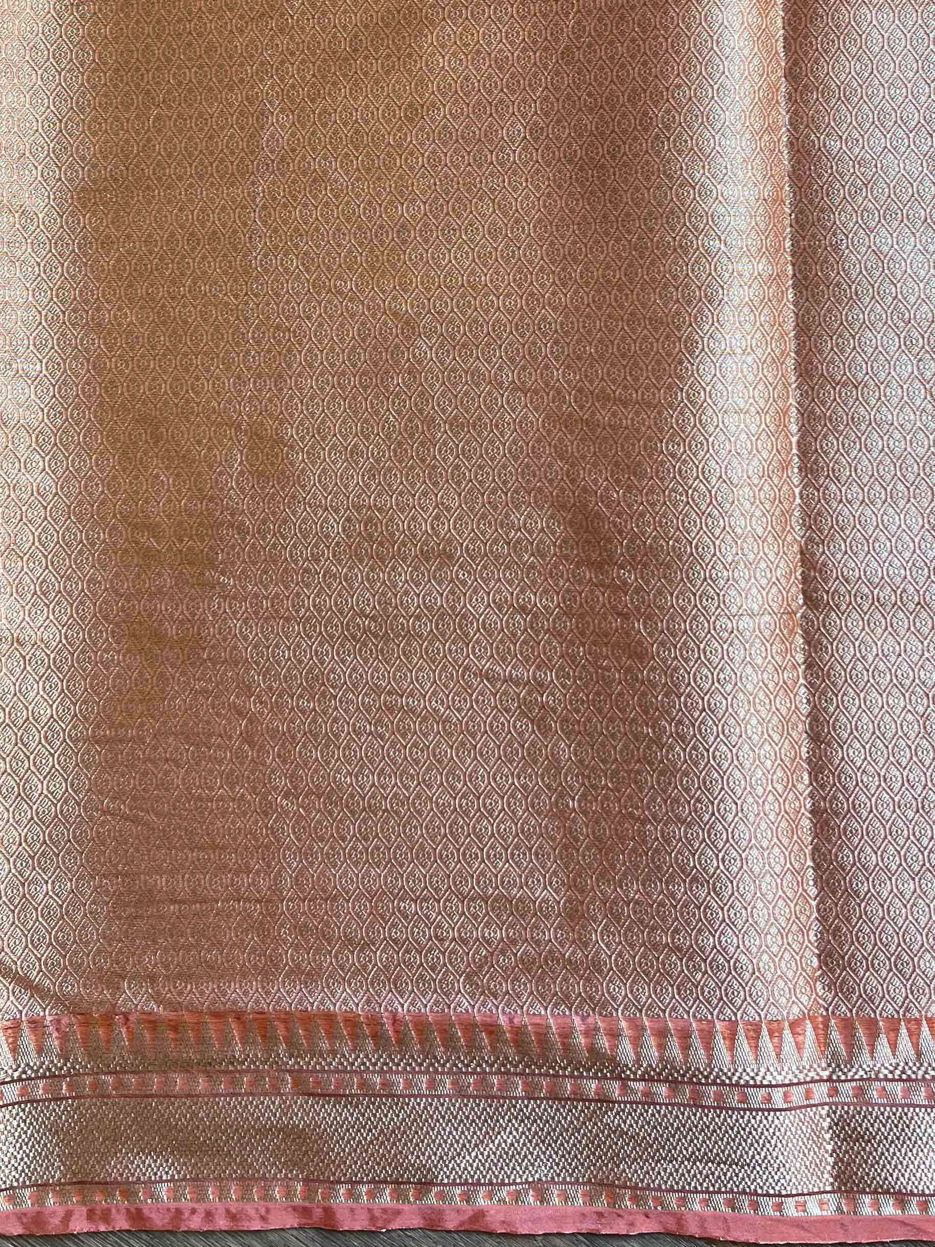 Banarasee Handwoven Semi-Chiffon Saree With Zari Work & Meena Border-Peach