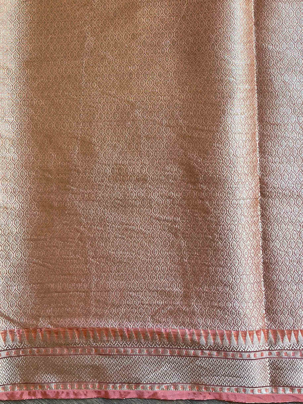 Banarasee Handwoven Semi-Chiffon Saree With Zari Work & Meena Border-Peach