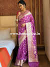 Banarasee Handwoven Faux Georgette Saree With Silver Zari Buti & Border Design-Purple
