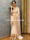 Banarasee Handwoven Semi-Chiffon Saree With Gold Zari Work-White