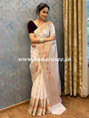 Banarasee Handwoven Semi-Chiffon Saree With Gold Zari Work-White