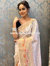 Banarasee Handwoven Semi-Chiffon Saree With Gold Zari Work-White