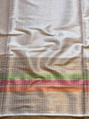 Banarasee Handwoven Semi-Chiffon Saree With Gold Zari Work-White