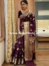 Banarasee Handwoven Semi Silk Saree With Zari Buti & Border-Wine
