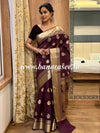 Banarasee Handwoven Semi Silk Saree With Zari Buti & Border-Wine