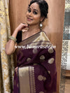Banarasee Handwoven Semi Silk Saree With Zari Buti & Border-Wine