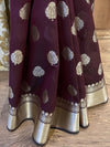 Banarasee Handwoven Semi Silk Saree With Zari Buti & Border-Wine