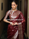 Banarasee Organza Mix Saree With Silver Zari Buta & Border-Maroon