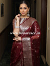 Banarasee Organza Mix Saree With Silver Zari Buta & Border-Maroon