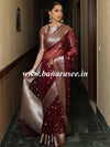 Banarasee Organza Mix Saree With Silver Zari Buta & Border-Maroon