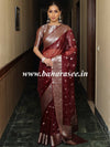 Banarasee Organza Mix Saree With Silver Zari Buta & Border-Maroon