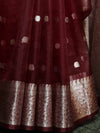 Banarasee Organza Mix Saree With Silver Zari Buta & Border-Maroon