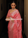 Banarasee Faux Georgette Saree With Silver Zari & Resham Jaal Work-Peach