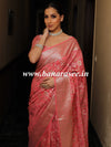Banarasee Faux Georgette Saree With Silver Zari & Resham Jaal Work-Peach
