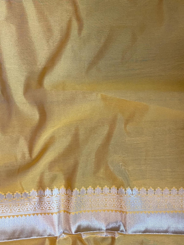 Banarasee Handwoven Semi Silk Saree With Zari Buti & Border-Yellow