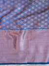 Banarasee Handwoven Semi Silk Saree With Copper Zari Design-Royal Blue