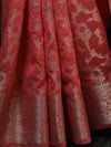 Banarasee Faux Georgette Saree With Silver Zari & Resham Jaal Work-Peach