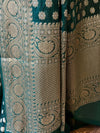 Banarasee Handwoven Semi-Chiffon Saree With Silver Zari Buti & Border-Green
