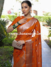 Banarasee Handwoven Semi-Chiffon Saree With Silver Zari Work-Orange