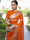 Banarasee Handwoven Semi-Chiffon Saree With Silver Zari Work-Orange