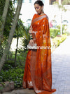 Banarasee Handwoven Semi-Chiffon Saree With Silver Zari Work-Orange