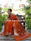 Banarasee Handwoven Semi-Chiffon Saree With Silver Zari Work-Orange