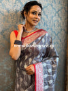 Banarasee Faux Georgette Saree With Silver Zari Jaal Work-Grey & Red