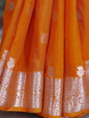 Banarasee Handwoven Semi-Chiffon Saree With Silver Zari Work-Orange