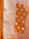 Banarasee Handwoven Semi-Chiffon Saree With Silver Zari Work-Orange
