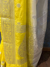 Banarasee Handwoven Semi-Chiffon Saree With Silver Zari Buti Design -White & Yellow