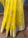 Banarasee Handwoven Semi-Chiffon Saree With Silver Zari Buti Design -White & Yellow