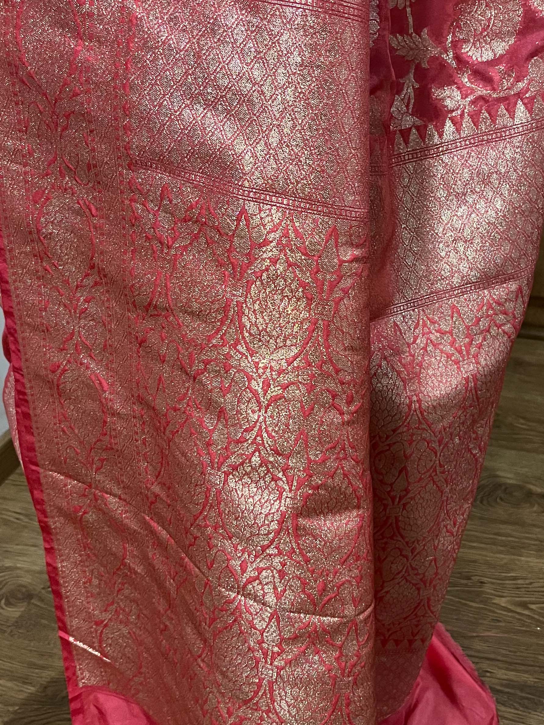 Banarasee Faux Georgette Saree With Gold Zari Jaal Work-Pink