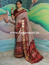 Banarasee Soft Silk Patola Saree With Zari Border-White & Maroon