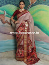 Banarasee Soft Silk Patola Saree With Zari Border-White & Maroon