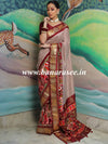 Banarasee Soft Silk Patola Saree With Zari Border-White & Maroon