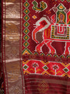 Banarasee Soft Silk Patola Saree With Zari Border-White & Maroon