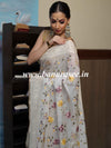 Banarasee Kota Doria Floral Embroidered Saree-White