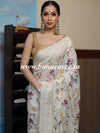 Banarasee Kota Doria Floral Embroidered Saree-White