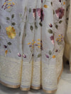 Banarasee Kota Doria Floral Embroidered Saree-White