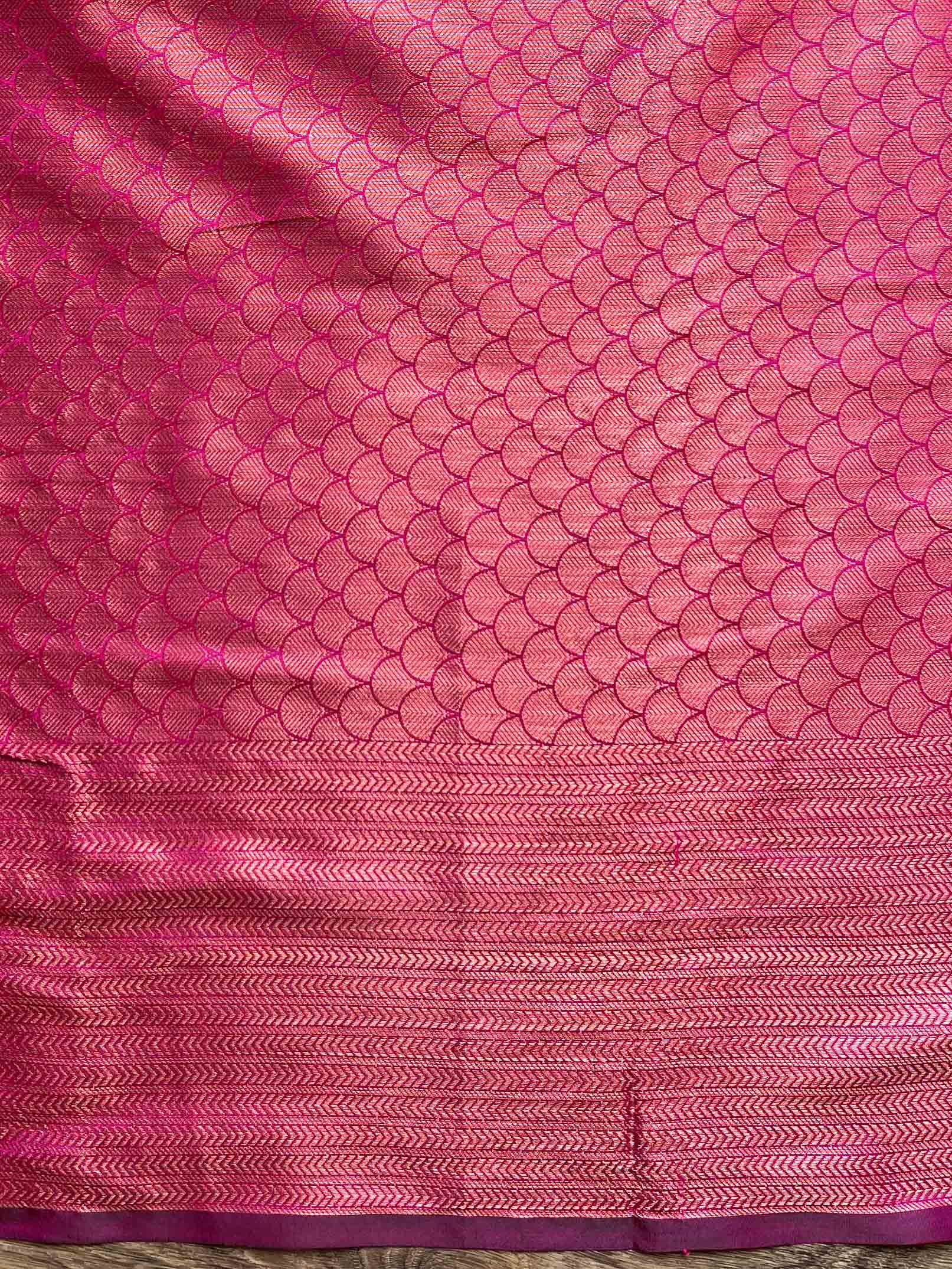 Banarasee Semi Silk Saree With Copper Zari Buta & Border Design-Magenta