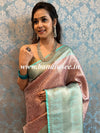 Banarasee Handwoven Contrast Border Tissue Saree With Self Weaving Design-Pink
