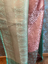 Banarasee Handwoven Contrast Border Tissue Saree With Self Weaving Design-Pink
