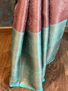 Banarasee Handwoven Contrast Border Tissue Saree With Self Weaving Design-Pink