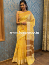 Banarasee Cotton Silk Saree With Copper & Silver Zari Buta & Border-Light Yellow