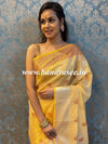 Banarasee Cotton Silk Saree With Copper & Silver Zari Buta & Border-Light Yellow