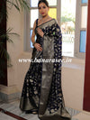 Banarasee Handwoven Semi-Chiffon Saree With Zari Jaal Work-Deep Blue